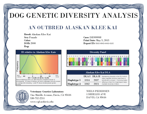Image of a Canine Genetic Diversity result certificate